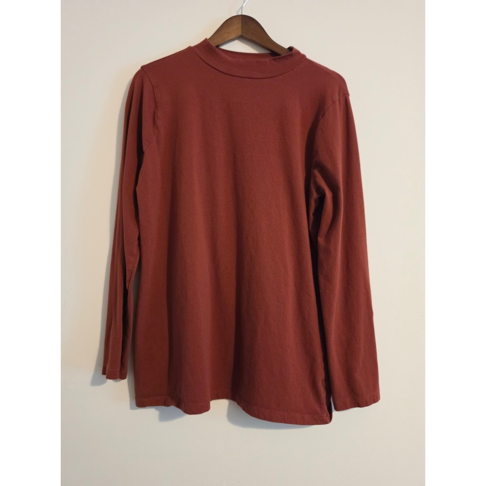 Zenana Outfitters Top Women 2X Rust Cotton Mock Neck Long Sleeve Minimalist Chic